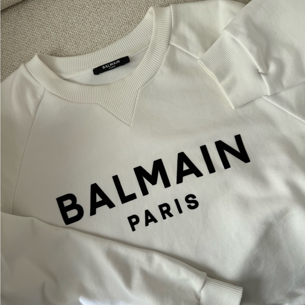 Balmain White Crewneck Sweater with Black Logo - Picture 5 of 5